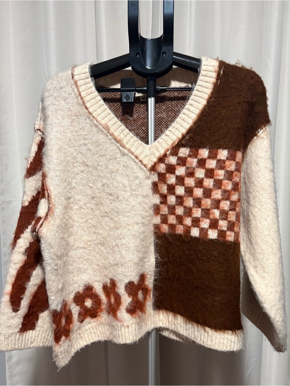 Women’s POL Patchwork Colorblock Oversized Sweater Size Large